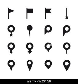 Satz von verschiedenen Ort zu kennzeichnen Symbole. Kartenzeiger, Lage pin-Symbole. Stock Vektor