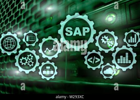 SAP-System Software Automatisierungskonzept auf virtuellen Bildschirm Data Center. Stockfoto