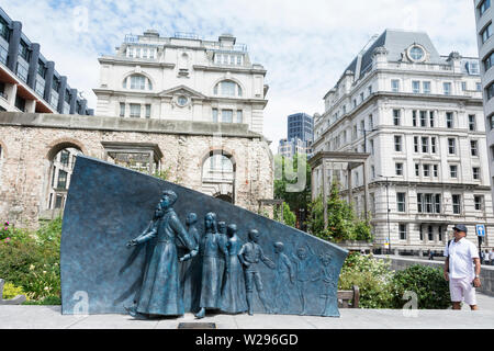 Andrew Brown's Memorial Bronze Skulptur von Christ's Hospital School, in der Christus Kirche Greyfriars kirche garten, die Stadt von London, Großbritannien Stockfoto