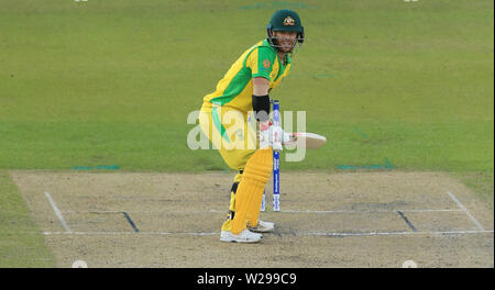 MANCHESTER, England. 06. JULI 2019: David Warner von Australien schlagen Während der Australien v Südafrika, ICC Cricket World Cup Match, in Old Trafford, Manchester, England. Stockfoto