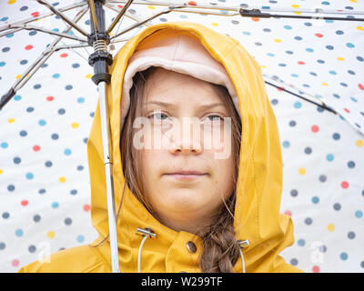 Stockholm, Schweden. 5. Juli, 2019. Der 16-jährige schwedische Klima Aktivistin Greta Thunberg Demonstration in Stockholm am Freitag. Stockfoto