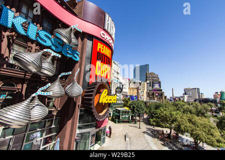 Las Vegas, Nevada, USA - Mai 6, 2019 : Äußeres der Hersheys Chocolate World in Las Vegas Stockfoto