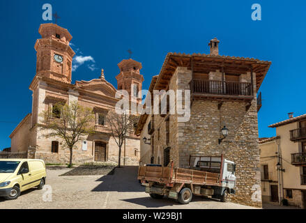 Kirche Nuestra Señora de la Asunción, Villarluengo, die Stille Route, Maestrat (Maestrazgo) Region, Provinz Teruel, Aragon, Spanien Stockfoto