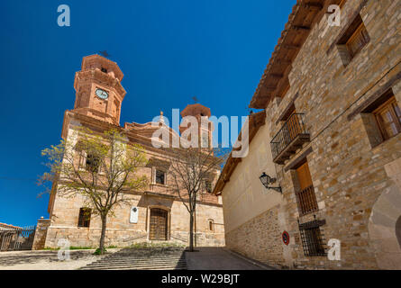 Kirche Nuestra Señora de la Asunción, Villarluengo, die Stille Route, Maestrat (Maestrazgo) Region, Provinz Teruel, Aragon, Spanien Stockfoto
