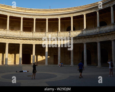 Palacio de Carlos V-Palace od Karl V. La Alhambra, Granada, Spanien. Stockfoto