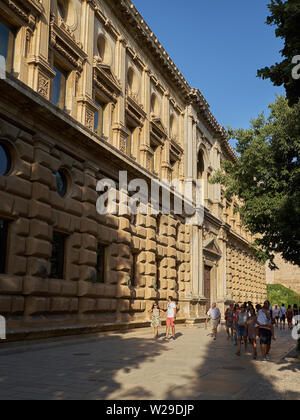 Palacio de Carlos V-Palace od Karl V. La Alhambra, Granada, Spanien. Stockfoto