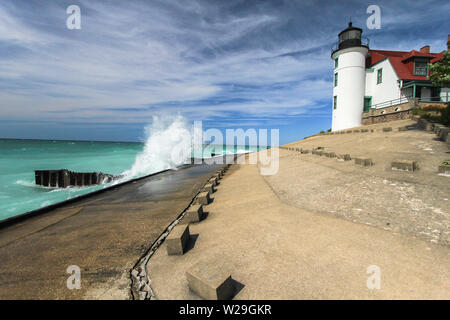 Die Point Betsie Lighthouse auf dem Michigan See Küste. Der Leuchtturm ist durch Benzie County Privatbesitz und ist nicht ein privates Hotel. Stockfoto