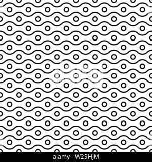 Moderne nahtlose Muster. Vertikale Anordnung der geometrischen Formen. Sich wiederholende Zusammenfassung Hintergrund. Kleine Kreise und wellig lineare Raster. Grafik Hintergrund Stock Vektor