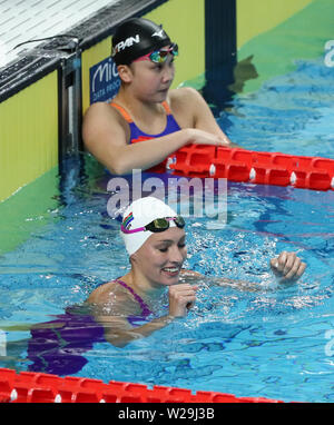 Scandone Pool, Neapel, Italien. 6. Juli, 2019. 30 Sommer-universiade Wettbewerb Tag 3; Frauen 100m Brust, schoenmaker Tatjana Rens (RSA) feiert Credit: Aktion plus Sport/Alamy leben Nachrichten Stockfoto