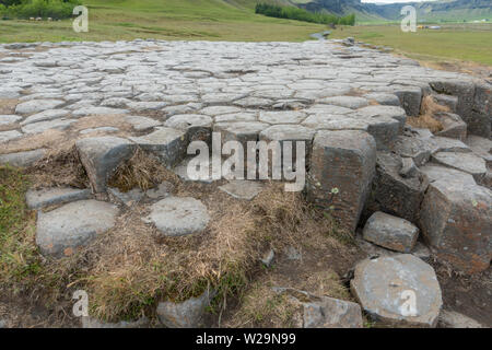 Die basaltsäulen von kirkjugólf (Kirche), Kirkjubaejarklaustur, südlichen Island. Stockfoto