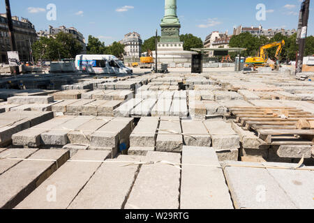 Die Place de la Bastille mit Juli Spalte im Bau arbeiten die fußgängerfreundliche, Bastille, Paris, Frankreich. Stockfoto