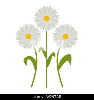 Daisy Flowers Flachbild-Symbol, wilde Blumen, Pflanzen Vector Illustration auf weißem Hintergrund Stock Vektor
