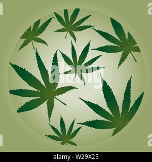 Vector Illustration für Thema Umwelt - Cannabis Blätter in einem grünen transparenten Kugel. Für Medizin, Kosmetik, Website, Boutique, Shop Stock Vektor