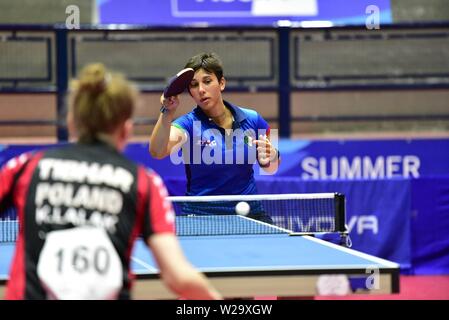 Pozzuoli, Italien. 07 Juli, 2019. Die italienischen Spieler Veronica Mosconi während der Partie Tischtennis der Sommer-universiade Übereinstimmung zwischen Italien und Polen an der PalaTrincone in Pozzuoli (Neapel). Credit: Paola Visone/Pacific Press/Alamy leben Nachrichten Stockfoto