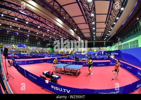 Pozzuoli, Italien. 07 Juli, 2019. Die Athleten, die ich während des Spiels von Tischtennis der Sommer-universiade Gleiches am PalaTrincone in Pozzuoli (Neapel). Credit: Paola Visone/Pacific Press/Alamy leben Nachrichten Stockfoto