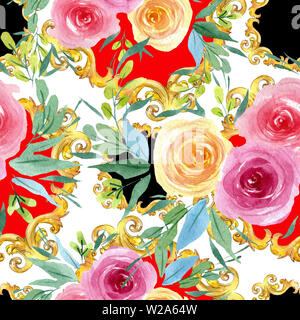 Pfingstrose botanische Blumen Blumen. Aquarell Hintergrund Abbildung. Nahtlose Muster. Stockfoto