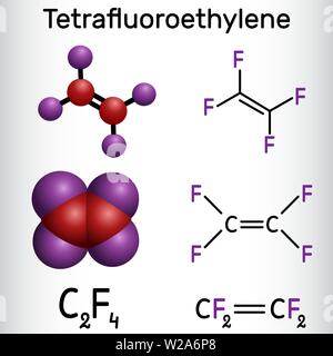 Tetrafluorethylen- oder TFE-Molekül, ist ein Monomer aus Polytetrafluorethylen oder PTFE. Es gehört zur Familie der Fluorkohlenwasserstoffe. Strukturelle chemische Stock Vektor