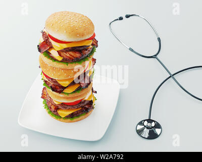 Hamburger. Fast food Ernährung Konzept, compulsive overeating und nähren. 3D-Rendering Stockfoto