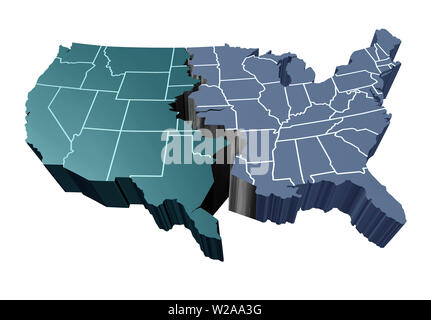 Geteilten Nation und Spaltungen in den Vereinigten Staaten und parteiischen Politik als Republikaner und Demokraten geteilt und die politische Lücke im Land erweitern Stockfoto