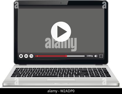 Laptop mit Video player auf dem Bildschirm. Online Streaming Service auf Laptop Stock Vektor