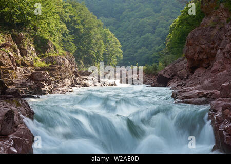 Granit Schlucht des Flusses Belaja. Denkmal der Natur. In Russland, in den Bergen des Nordkaukasus. Stockfoto