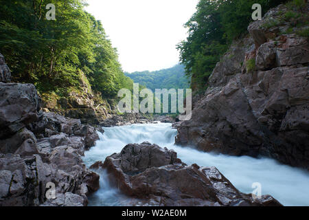 Granit Schlucht des Flusses Belaja. Denkmal der Natur. In Russland, in den Bergen des Nordkaukasus. Stockfoto