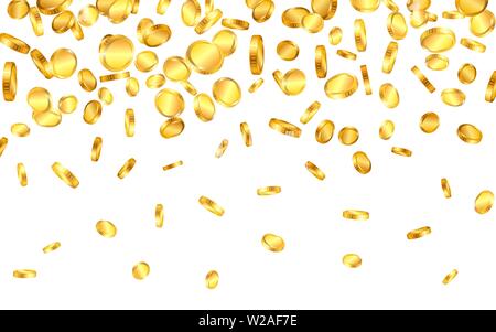 Realistische Goldmünzen Explosion auf transparentem Hintergrund isoliert. Vector Illustration Stock Vektor