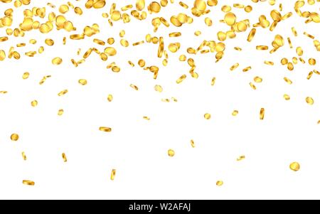 Realistische Goldmünzen Explosion auf transparentem Hintergrund isoliert. Vector Illustration Stock Vektor