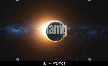 Volle Sonnenfinsternis. Der Mond ist vor allem die sichtbare Sonne Erstellen einer Gold Diamond Ring Effekt. Abstrakten wissenschaftlichen Hintergrund. Detailreiche 3D-Render. Elemente dieses Bild von der NASA eingerichtet Stockfoto