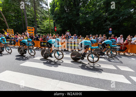 Brüssel, Belgien. 7 Jul, 2019. Time Trial Phase des Grand Abfahrt der Tour de France Rennen in Brüssel, Belgien. Stockfoto