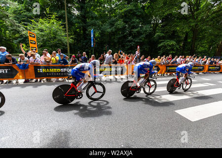 Brüssel, Belgien. 7 Jul, 2019. Time Trial Phase des Grand Abfahrt der Tour de France Rennen in Brüssel, Belgien. Stockfoto