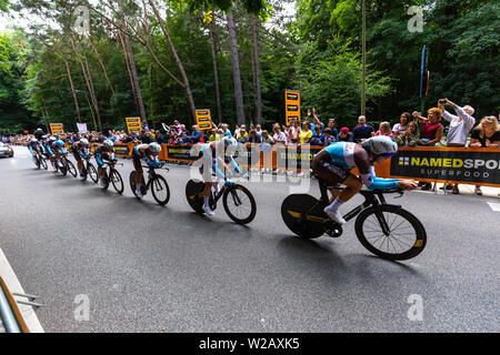 Brüssel, Belgien. 7 Jul, 2019. Time Trial Phase des Grand Abfahrt der Tour de France Rennen in Brüssel, Belgien. Stockfoto