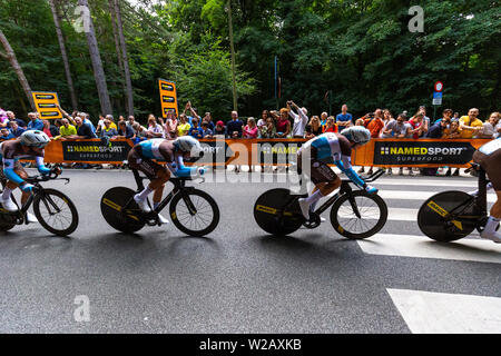 Brüssel, Belgien. 7 Jul, 2019. Time Trial Phase des Grand Abfahrt der Tour de France Rennen in Brüssel, Belgien. Stockfoto