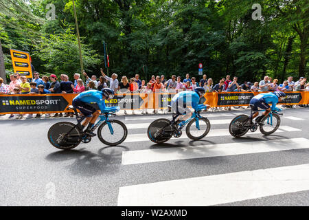 Brüssel, Belgien. 7 Jul, 2019. Time Trial Phase des Grand Abfahrt der Tour de France Rennen in Brüssel, Belgien. Stockfoto