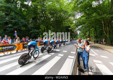 Brüssel, Belgien. 7 Jul, 2019. Time Trial Phase des Grand Abfahrt der Tour de France Rennen in Brüssel, Belgien. Stockfoto