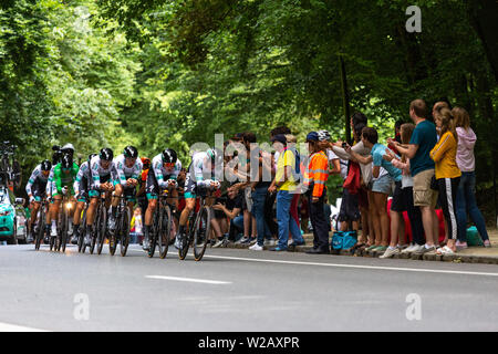 Brüssel, Belgien. 7 Jul, 2019. Time Trial Phase des Grand Abfahrt der Tour de France Rennen in Brüssel, Belgien. Stockfoto