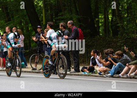 Brüssel, Belgien. 7 Jul, 2019. Time Trial Phase des Grand Abfahrt der Tour de France Rennen in Brüssel, Belgien. Stockfoto