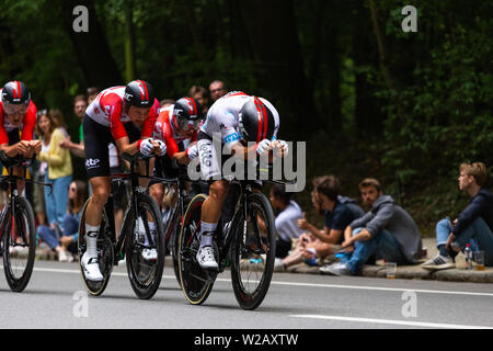 Brüssel, Belgien. 7 Jul, 2019. Time Trial Phase des Grand Abfahrt der Tour de France Rennen in Brüssel, Belgien. Stockfoto