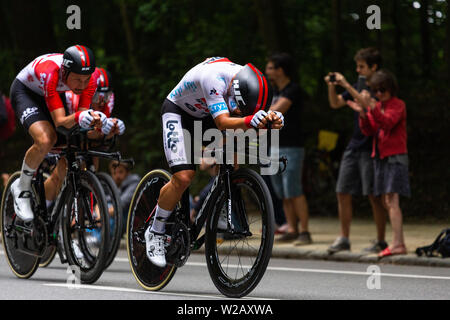 Brüssel, Belgien. 7 Jul, 2019. Time Trial Phase des Grand Abfahrt der Tour de France Rennen in Brüssel, Belgien. Stockfoto