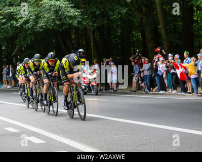 Brüssel, Belgien. 7 Jul, 2019. Time Trial Phase des Grand Abfahrt der Tour de France Rennen in Brüssel, Belgien. Stockfoto