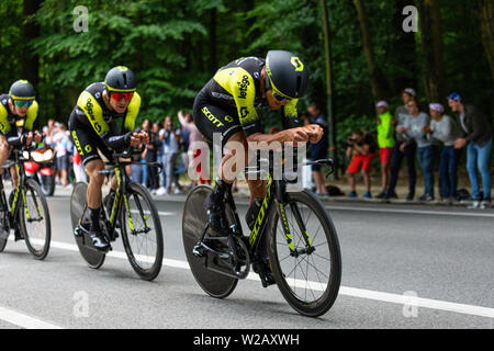 Brüssel, Belgien. 7 Jul, 2019. Time Trial Phase des Grand Abfahrt der Tour de France Rennen in Brüssel, Belgien. Stockfoto