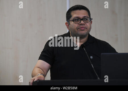 Lautsprecher Ayse Kotan, Walla Al Husban, sumeyye Sakarya und Sheheen Kattiparambi Kritischer muslimischen Studien an Palästina Expo 2019 am 7. Juli 2019 in London Olympia, UK. Stockfoto