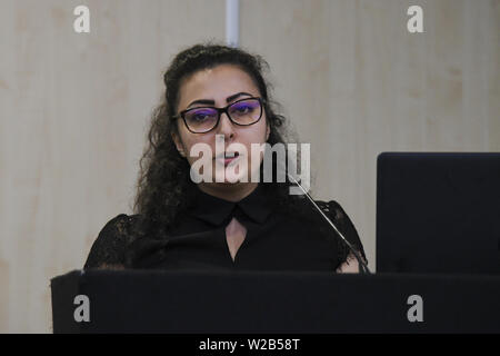 Lautsprecher Ayse Kotan, Walla Al Husban, sumeyye Sakarya und Sheheen Kattiparambi Kritischer muslimischen Studien an Palästina Expo 2019 am 7. Juli 2019 in London Olympia, UK. Stockfoto