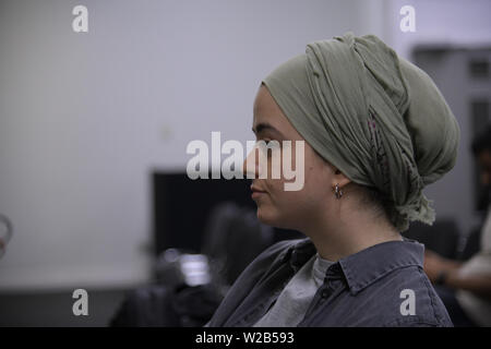 Lautsprecher Ayse Kotan, Walla Al Husban, sumeyye Sakarya und Sheheen Kattiparambi Kritischer muslimischen Studien an Palästina Expo 2019 am 7. Juli 2019 in London Olympia, UK. Stockfoto