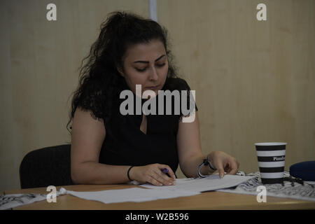 Lautsprecher Ayse Kotan, Walla Al Husban, sumeyye Sakarya und Sheheen Kattiparambi Kritischer muslimischen Studien an Palästina Expo 2019 am 7. Juli 2019 in London Olympia, UK. Stockfoto