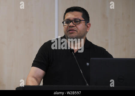 Lautsprecher Ayse Kotan, Walla Al Husban, sumeyye Sakarya und Sheheen Kattiparambi Kritischer muslimischen Studien an Palästina Expo 2019 am 7. Juli 2019 in London Olympia, UK. Stockfoto