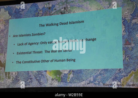 Lautsprecher Ayse Kotan, Walla Al Husban, sumeyye Sakarya und Sheheen Kattiparambi Kritischer muslimischen Studien an Palästina Expo 2019 am 7. Juli 2019 in London Olympia, UK. Stockfoto