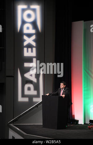 Lautsprecher des britischen Parlaments: eine moralische Verantwortung für Palästina mit Colin Monehen, Mickey Brady MP und Ahmed Mahdud in Palästina Expo 2019 am 7. Juli 2019 in London Olympia, UK. Stockfoto