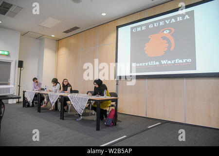 Lautsprecher Ayse Kotan, Walla Al Husban, sumeyye Sakarya und Sheheen Kattiparambi Kritischer muslimischen Studien an Palästina Expo 2019 am 7. Juli 2019 in London Olympia, UK. Stockfoto