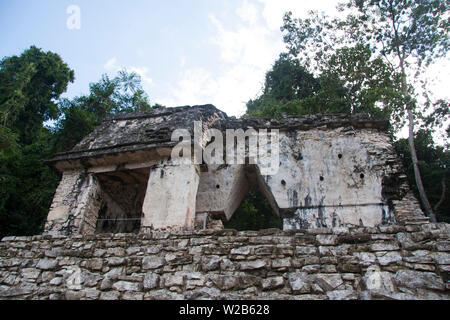 Templo de la Cruz Foliada, Tempel des Blättrig Kreuz. Palenque, Chiapas, Mexiko. Stockfoto